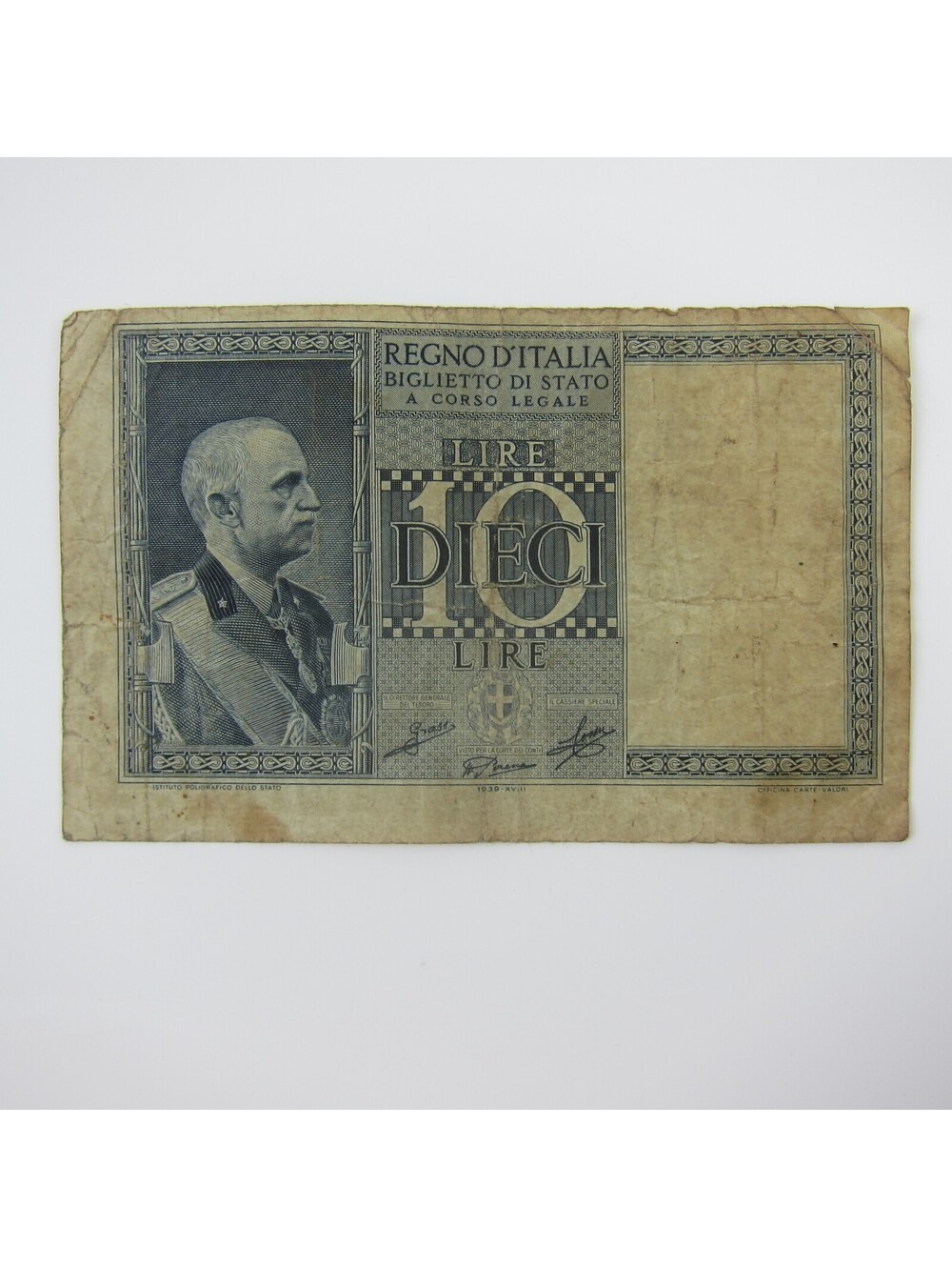 Italy 10 Lire Banknote 1939 Circulated Currency Paper Money Series 0643 Vintage
